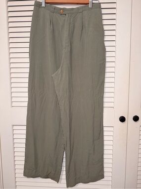 Silk Wide-Leg Pants in Sage Green - Size 10